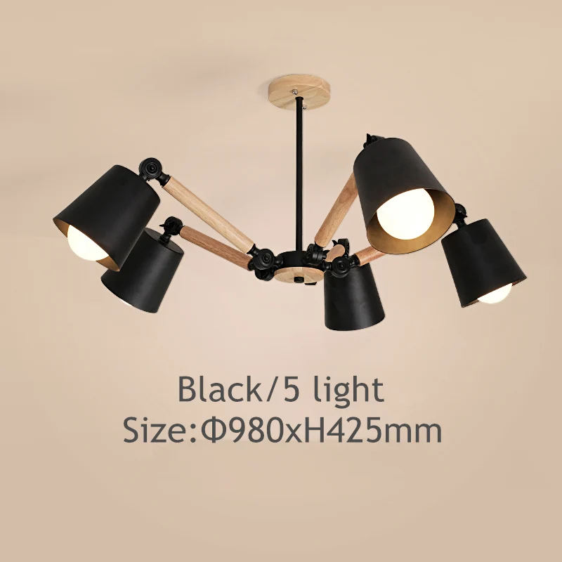 Black 6 light TRAZOS Macaron светодиодный люстры для гостиной, спальни, детской комнаты, Деревянная люстра, канделябро, комнатная Подвесная лампа, светодиодный светильник - Цвет абажура: Black 6 light