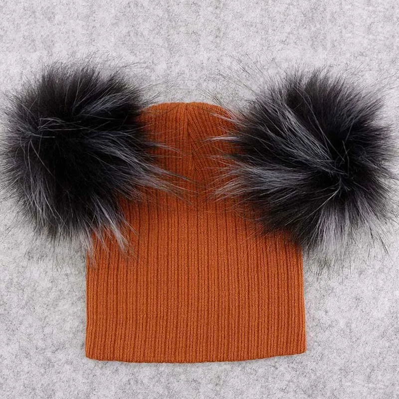 orange 1 GZHilovingL/модные вязаные шапочки для маленьких мальчиков и девочек с двойным меховым помпоном; зимние мягкие хлопковые Полосатые Шляпы; Кепка Skullies для детей - Цвет: orange 1