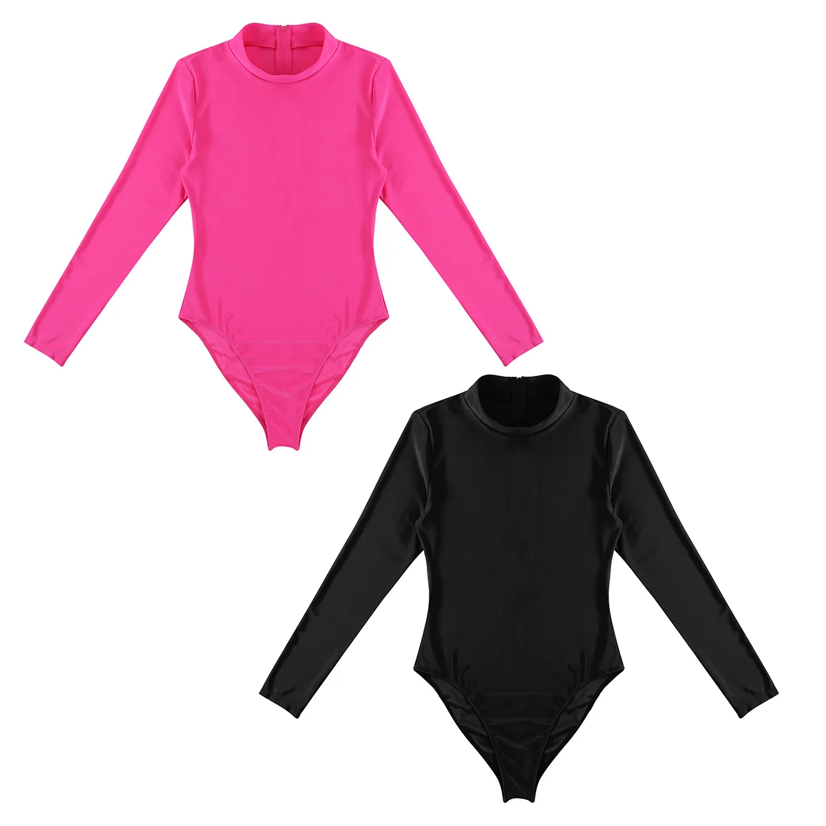 

TiaoBug Women One-piece Long Sleeve Casual Bodysuit Stand Collar Solid Color Stretchy Gymnastics Leotard Sexy Dancewear Swimsuit