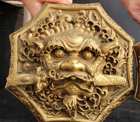 Китайская Бронзовая статуэтка фэншуй 0 9 дюймов с головой льва и мечом | Дом сад