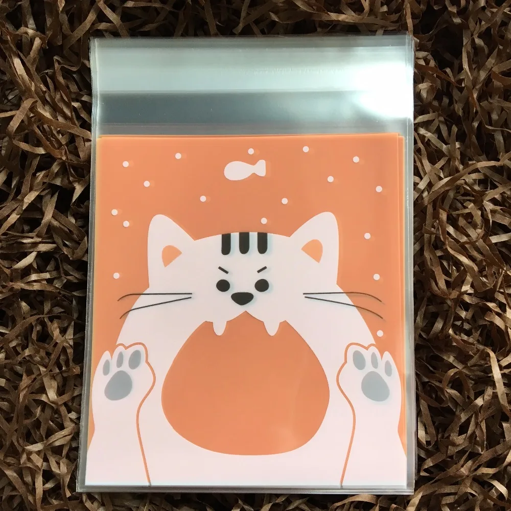 100 шт./лот сумка для печенья оранжевого кота свадебный мешок конфет десертный