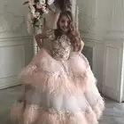 Женское свадебное платье с рюшами, перьями и 3D аппликацией, с цветочным рисунком по индивидуальному заказу, Пышное Платье для вечеривечерние, дня рождения, размер От 2 до 14 лет