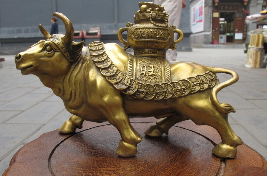 9 &quotЧистая медь Китай приносит бесчисленные богатства быка счастливой Статуэтка
