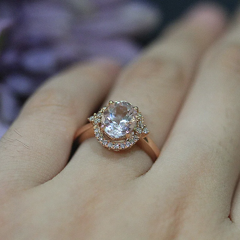 

DUPUY Elegant Diamond Ring Women's Fashion Exquisite Morganite Ring Valentine'S Day Gift Women's Engagement Ring D180244
