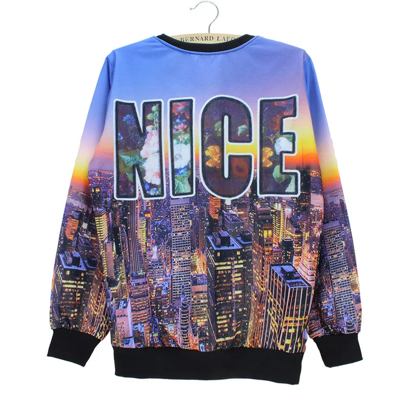 Пуловер с принтом никогда не спящего города Женские Модные Дизайнерские