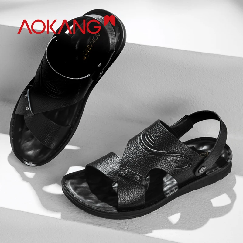AOKANG/2019 г. сандалии мужские пляжные из натуральной кожи удобная мужская обувь