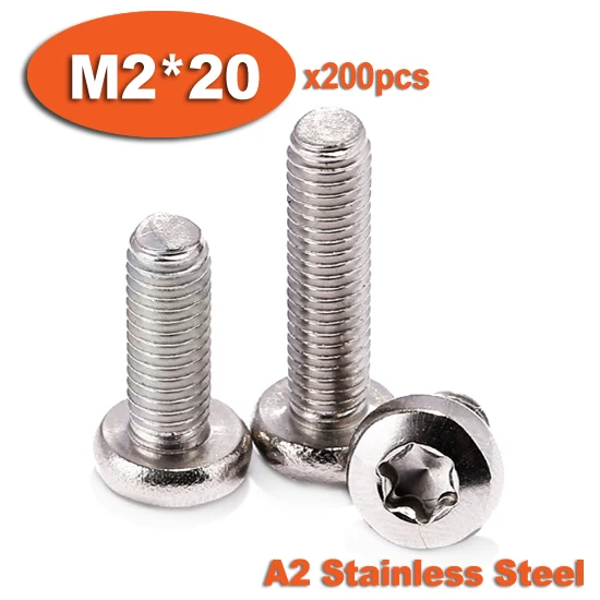 

200pcs DIN7985 M2 x 20 A2 Stainless Steel Torx Pan Head Machine Screw Screws