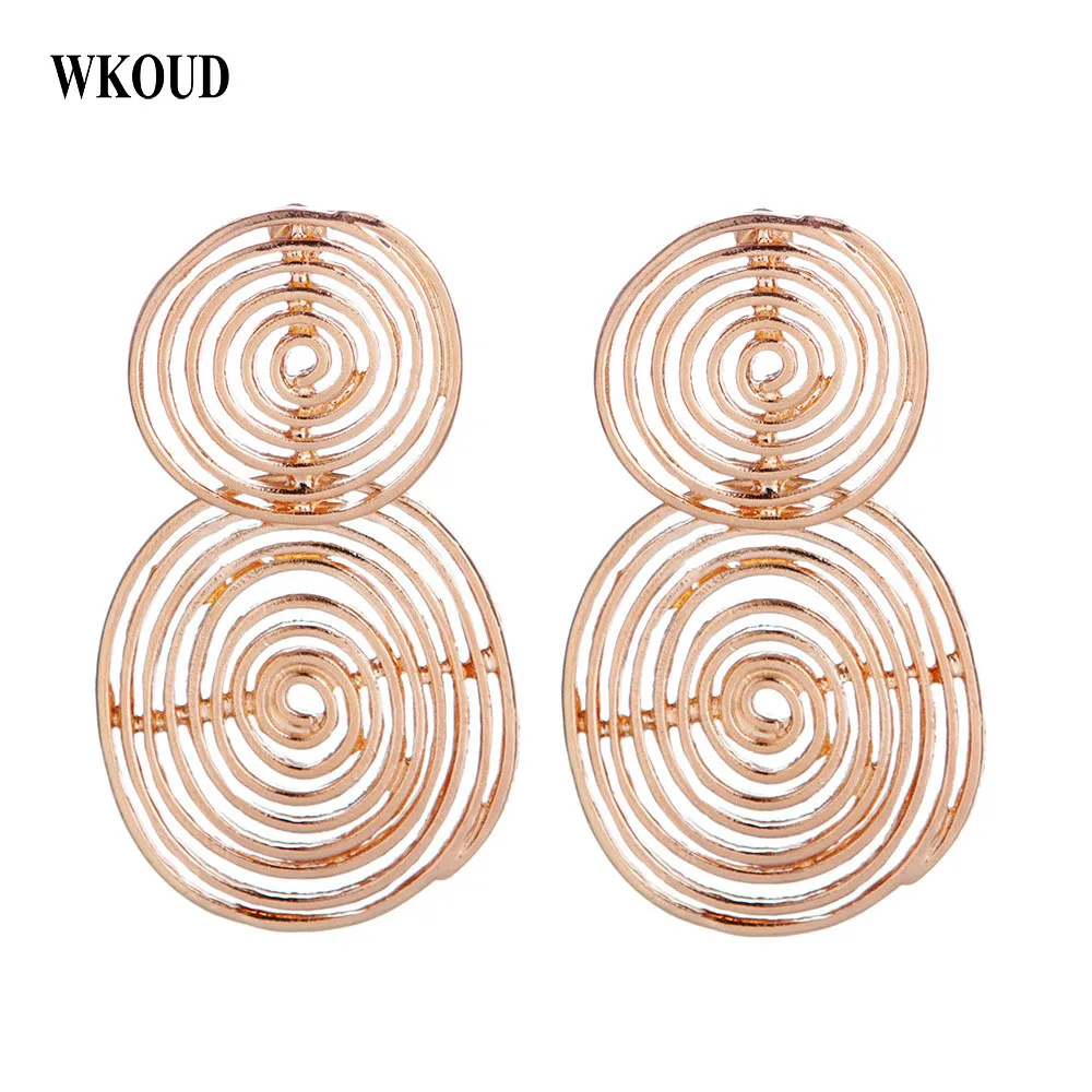 WKOUD металлический круг спирали золото цвет черный пистолет серьги для женщин