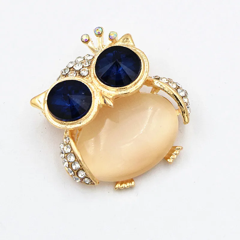 Золотистый цвет очень милая брошь в виде совы с голубыми глазами модная опалом и