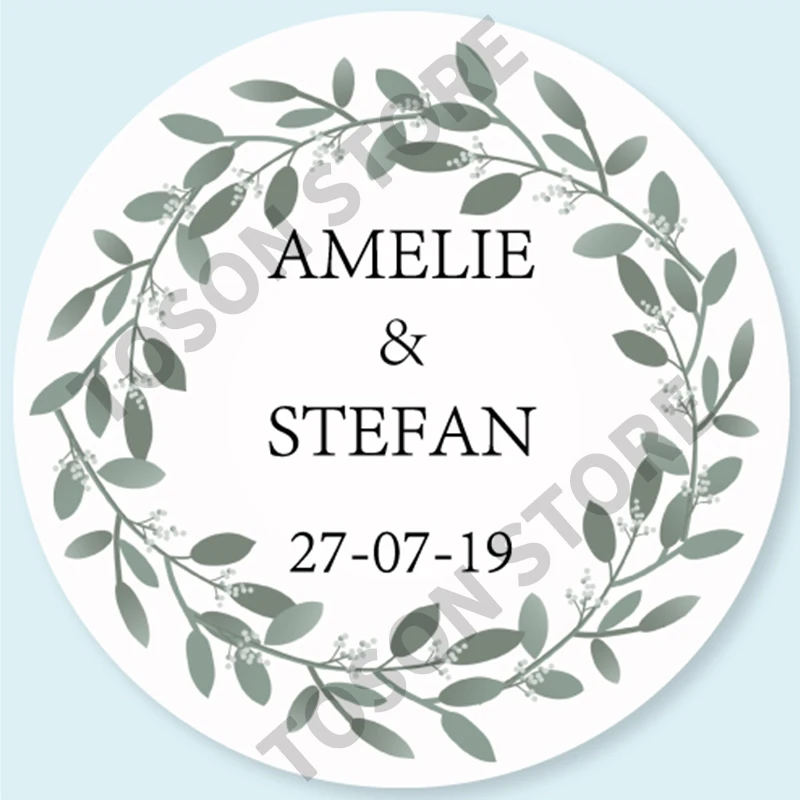 100, Silver laser Customized text logo, Wedding Stickers, Invitations Seals, Candy Favors Gift Boxes Labels, On White Adhesive