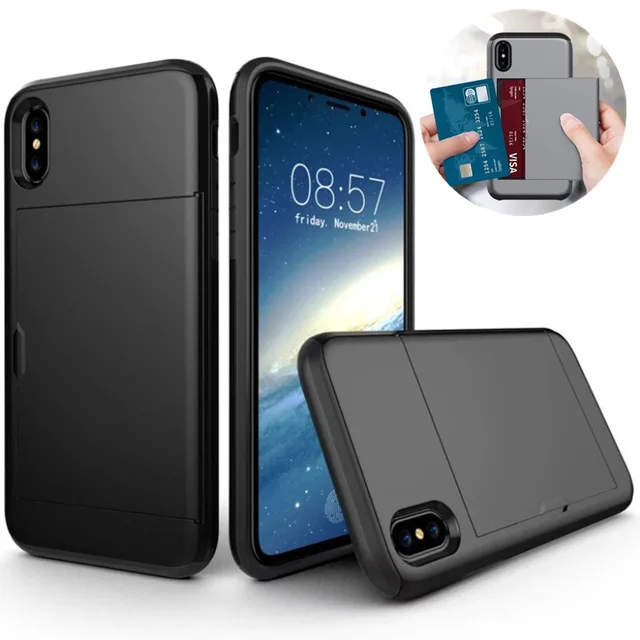 Для iphone XS Max прочный Чехол слайдер держатель для карт сзади чехол 5 5S SE 6 S 7 8 Plus X XR