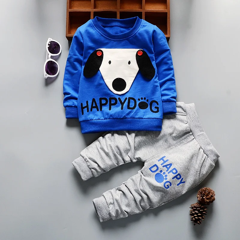 JG dog blue Демисезонный для мальчиков костюмы с героями мультфильмов для девочек Футболка для малышей, штаны 2 шт./компл. детская модная одежда с принтом в виде собак тренировочный костюм для маленьких мальчиков - Цвет: JG dog blue