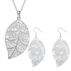 Лидер продаж; Цвет Серебряный позолоченный комплект ювелирных изделий, Дешевые Свадебные вечерние наборы для ухода за кожей, простой листья Мода Серебряное ожерелье серьги комплект из двух предметов