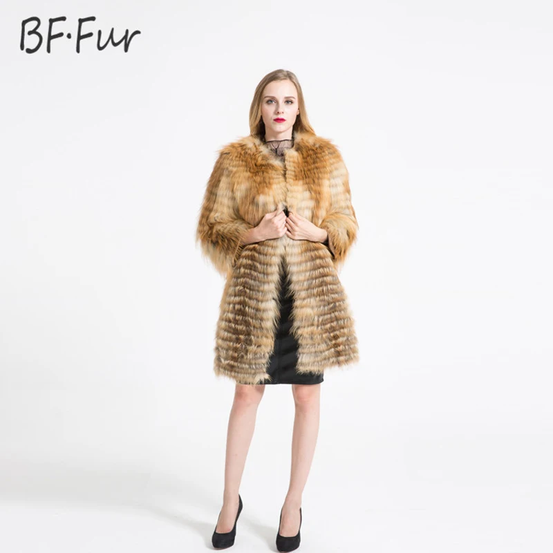 BFFUR 2017 Новинка Женское пальто из натурального меха красная лисица Женская куртка