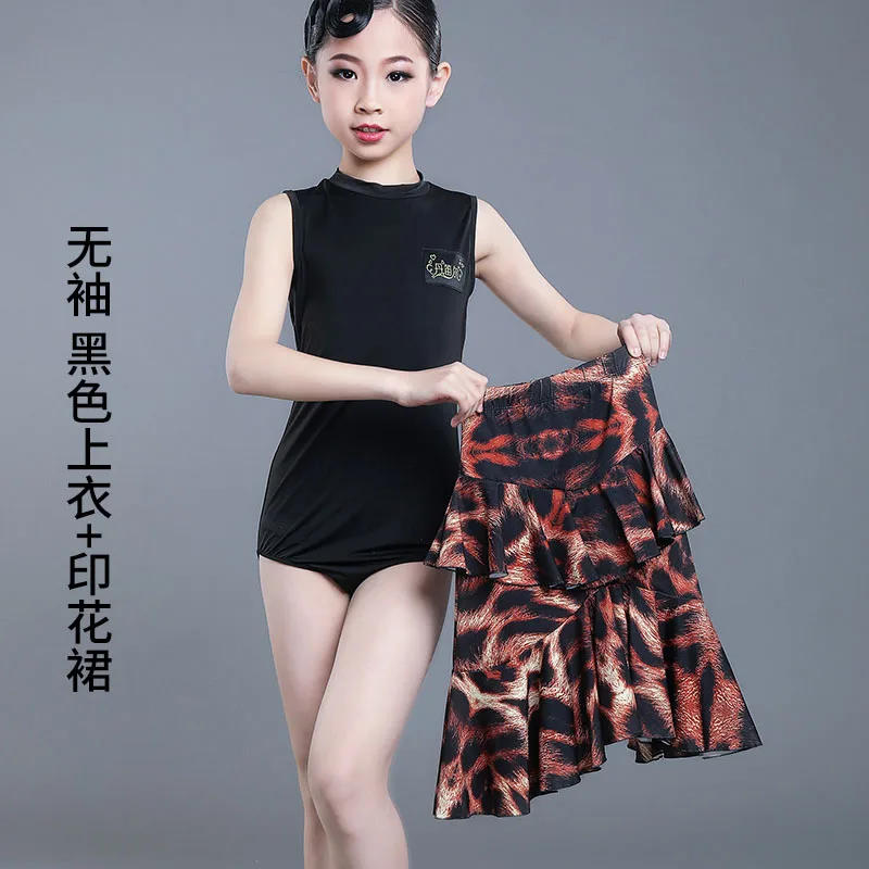 

2019 Kids Modern Ballroom Latin Dance Dress Top And Skirt Girls Salsa Tango Dance Wear Black Performance Stage Wear DQS1714