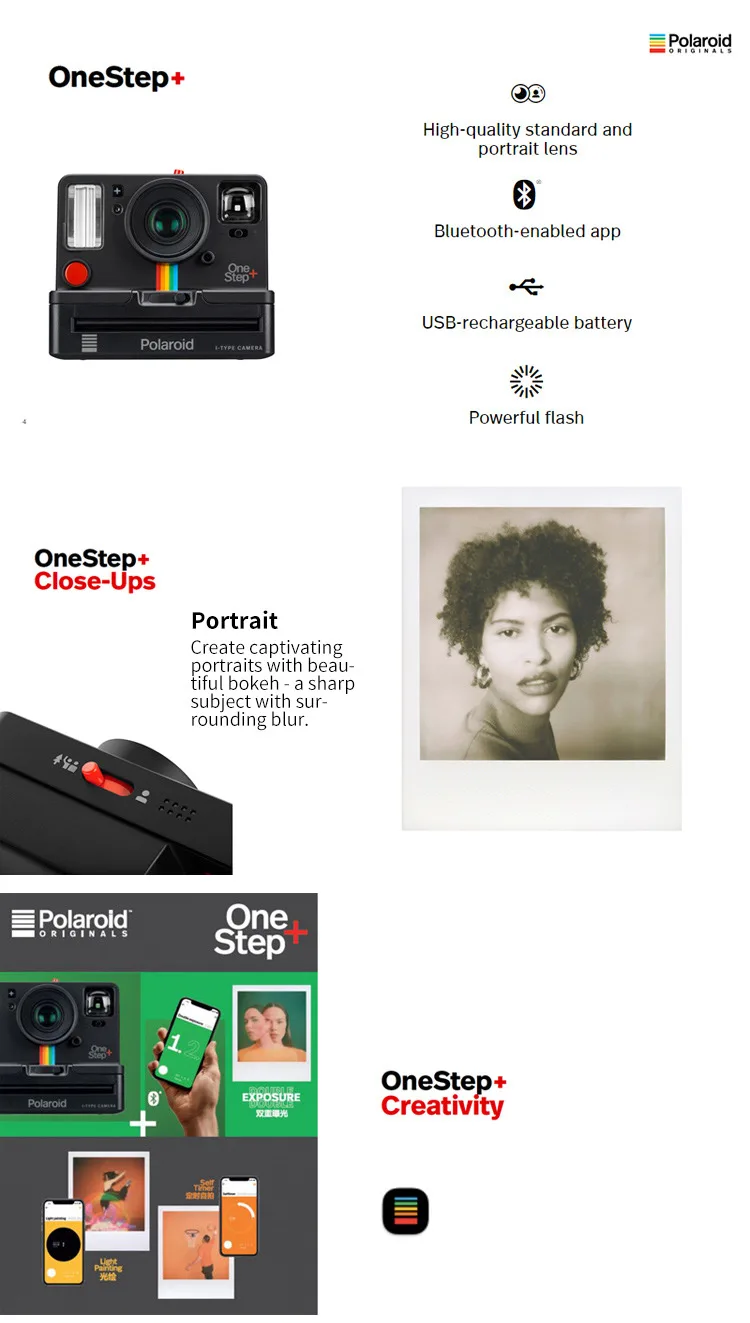 К телефону подключена камера Polaroid Originals Onestep+ White и Black rainbow с пленкой i-type 600 и Bluetooth