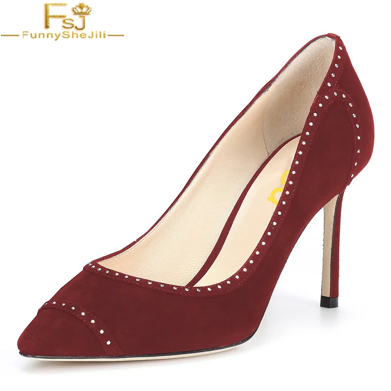 

FSJ Fashion 2021 Women Pointed Toe Stilettos High Heel Pumps Slip On Suede Basic Office Wedding Bridal Dress Shoes Woman Size