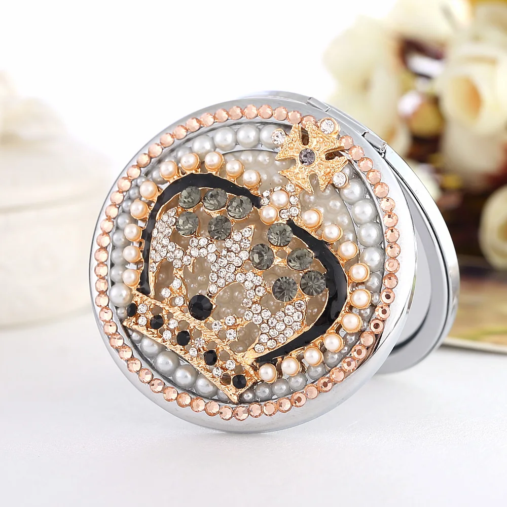 Бесплатная гравировка слов роскошная Корона со стразами и жемчугом мини зеркало