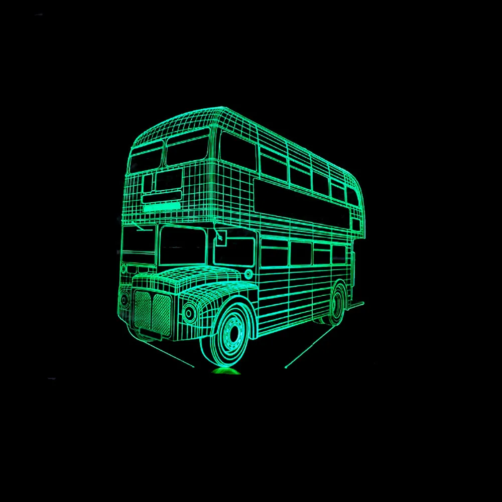 Двойной автобус 3d акриловый ночник сенсорный выключатель 7 цветов Изменение Usb Led