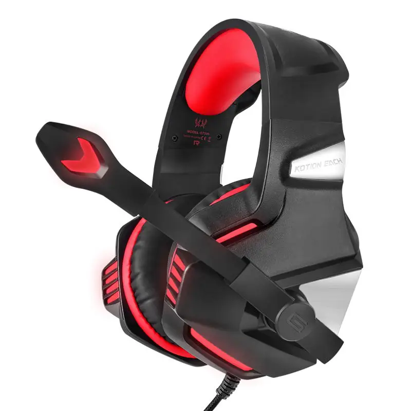 Black with Red Игровая гарнитура KOTION EACH G7500, наушники со светодиодным микрофоном, басовые наушники для нового Xbox One PS4, ноутбука, телефона, ПК, геймера, шлем - Цвет: Black with Red