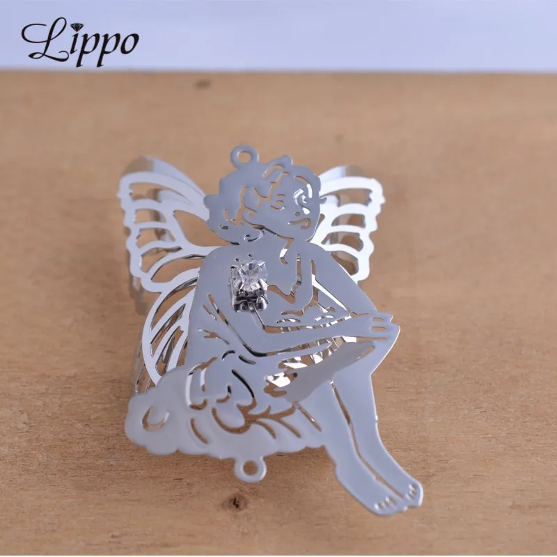 Colgante 3D de mariposa para niña, accesorios de Base, cobre, latón, hadas con alas, Conector de joyería, accesorios de joyería Kawaii, 10 Uds.