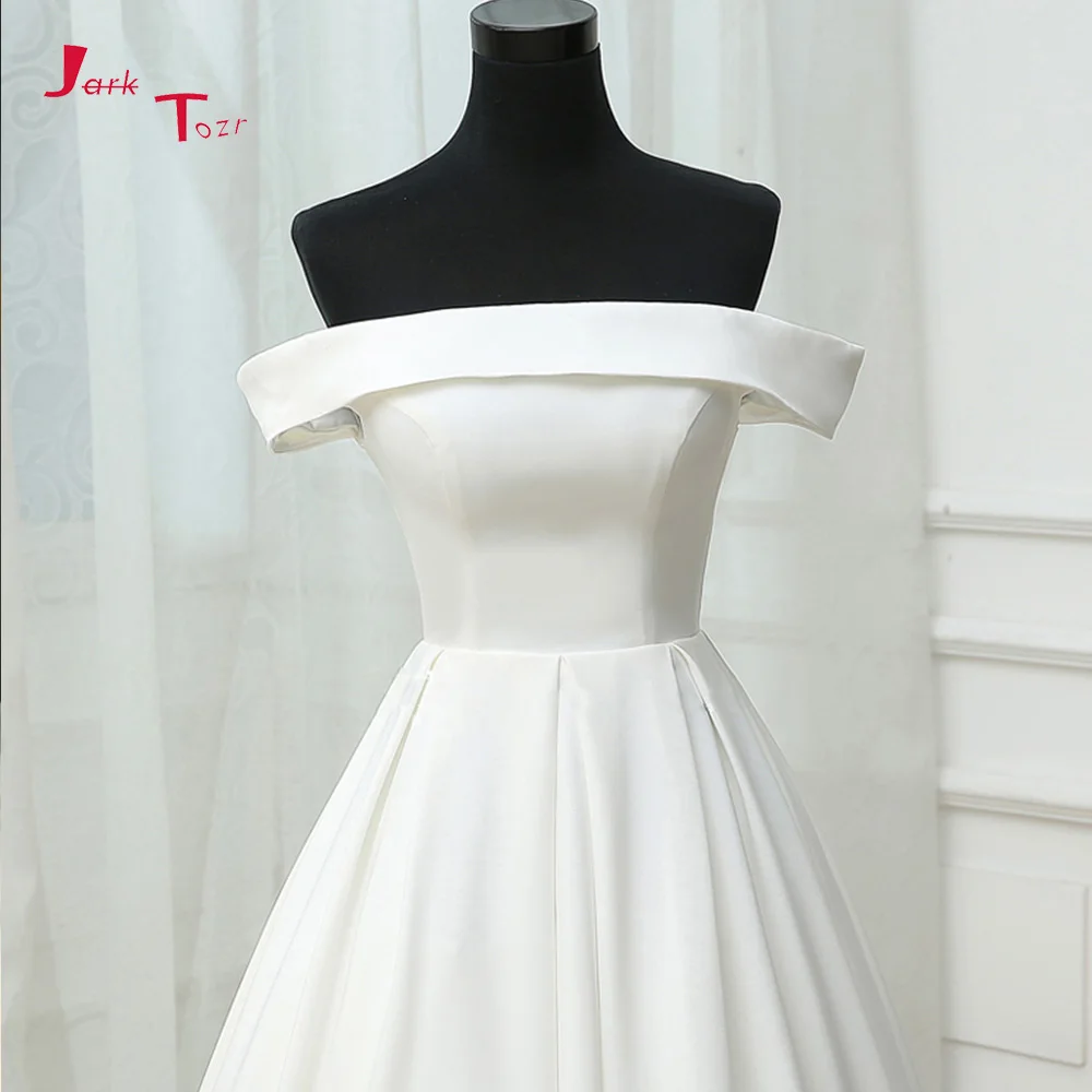 Jark Tozr Custom Made Simple Bridal Gowns 2019 Vestido De Casamento Strapless Short Sleeve Satin A-line Wedding Dresses Turkey | Свадьбы и