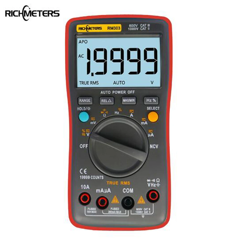 RM303 Цифровой мультиметр True RMS 19999 отсчетов NCV частота 200 м сопротивление