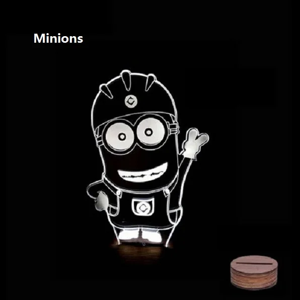 Marvel 3D Декор лампа ночник деревянная база USB железный человек череп Миньоны Baymax