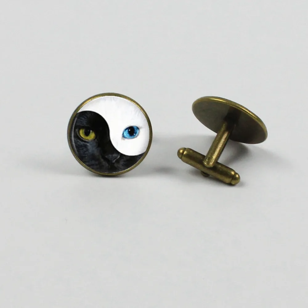 Запонки ручной работы Yin Yang модные круглые запонки с синими глазами высокое