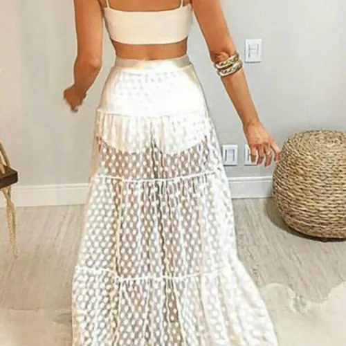 Новая модная женская элегантная пикантная длинная фатиновая юбка в горошек