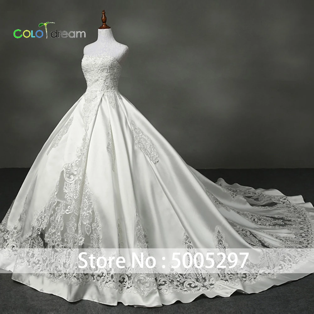 wedding dress A line chapel train strapless matte satin | Свадьбы и торжества