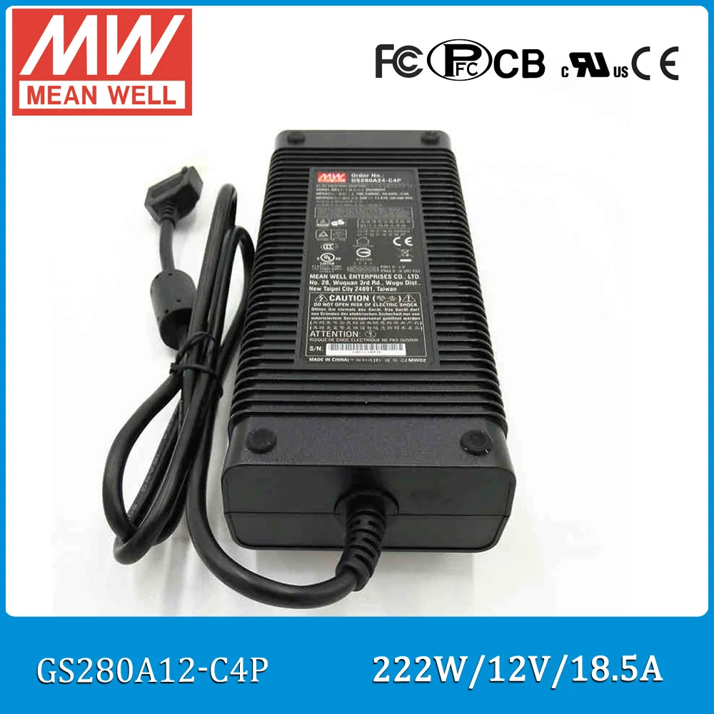 

Original Meanwell GST280A12-C4P 3 pole industrial desktop adaptor 12V 18.5A 222W Level V power supply with PFC