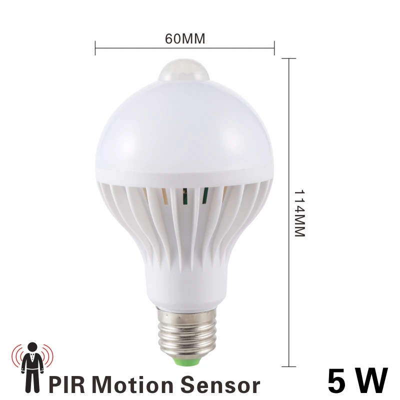 5W PIR Motion Sensor Светодиодный PIR датчик движения лампа 3 Вт 5 Вт 220 В светодиодный светильник 7 Вт 9 Вт автоматический умный светодиодный PIR инфракрасный звуковой светильник E27 датчик движения светильник - Испускаемый цвет: 5W PIR Motion Sensor