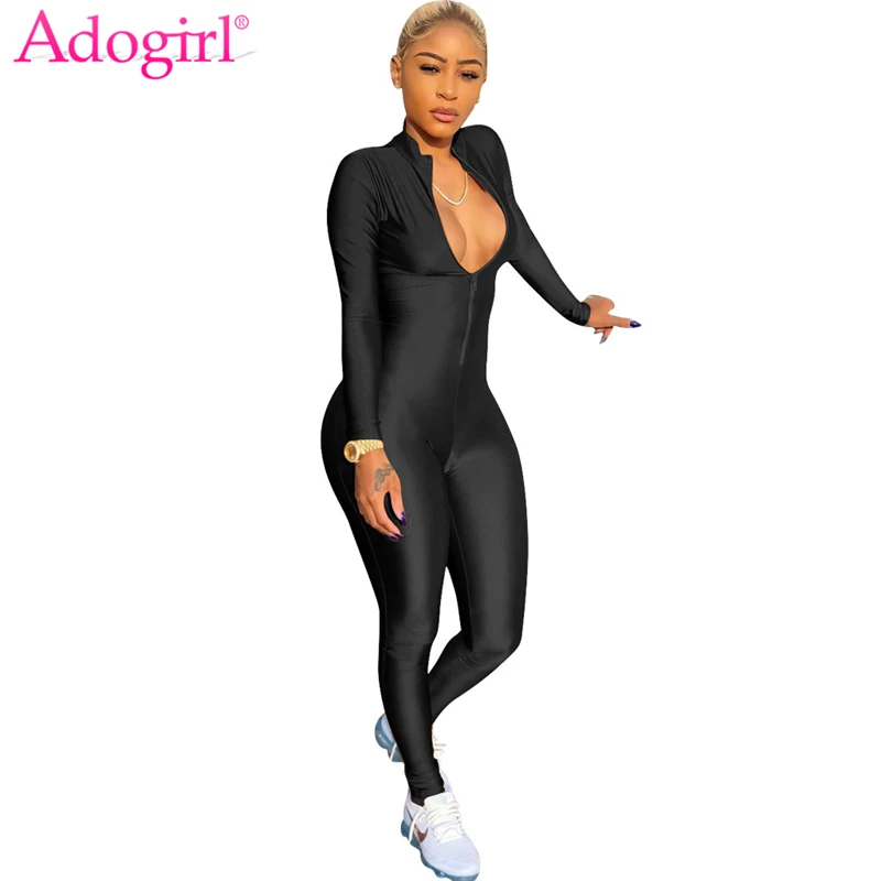 Adogirl 2018 весенние облегающие комбинезоны с воротником-стойкой и длинным рукавом