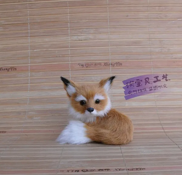 

mini cute simulation sitting fox toy lifelike small brown fox doll gift 9x7x8cm