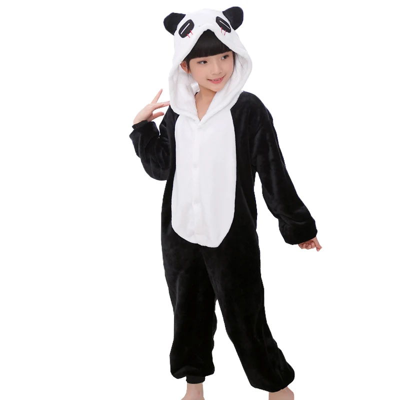 Panda YH Фланель Детская кигуруми пижамный комплект Зима С Капюшоном Животное Единорог Пикачу Стежка Косплей Дети Пижамы Для Мальчиков Девочек Пижамы Onesies пикачу одежда пижама детская для девочек пежама единорога для детей - Цвет: Panda YH