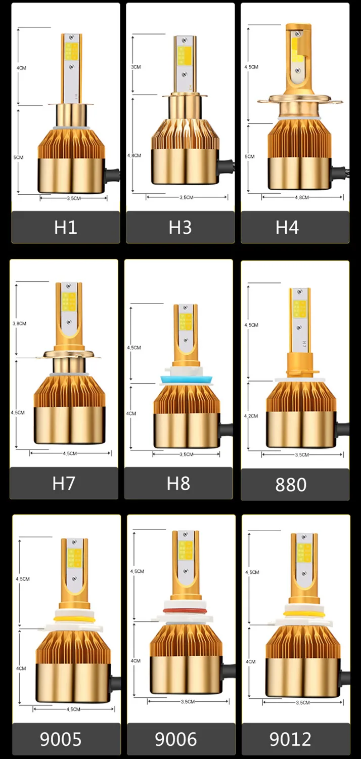 H4 H7 H11 H1 H13 H3 9005 9006 9012 H27 881 880 COB светодиодный Автомобильные фары лампы(Подол короче спереди и длиннее сзади) ЛУЧ 76 Вт 9600LM 3000K 6000K авто фары лампы