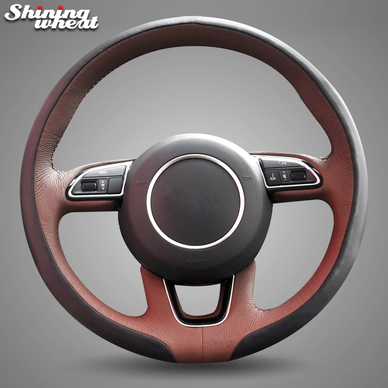 

Hand Sew Black brown Leather Car Steering Wheel Cover for Audi Q3 Q5 2013-2015