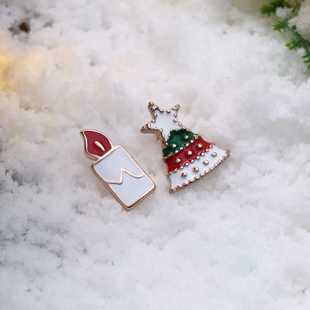 Kemstone Christmas Tree Candle Stud Earrings Asymmetrical Women Party | Украшения и аксессуары