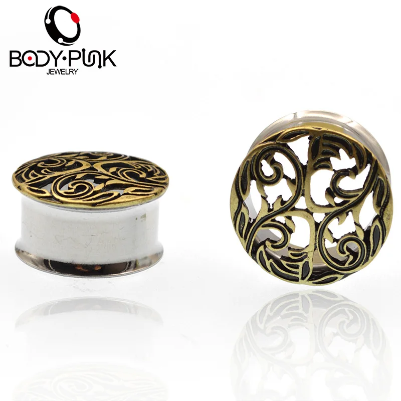 Корпус в стиле панк двойные расклешенные ажурные ушные пробки 1 пара нержавеющая