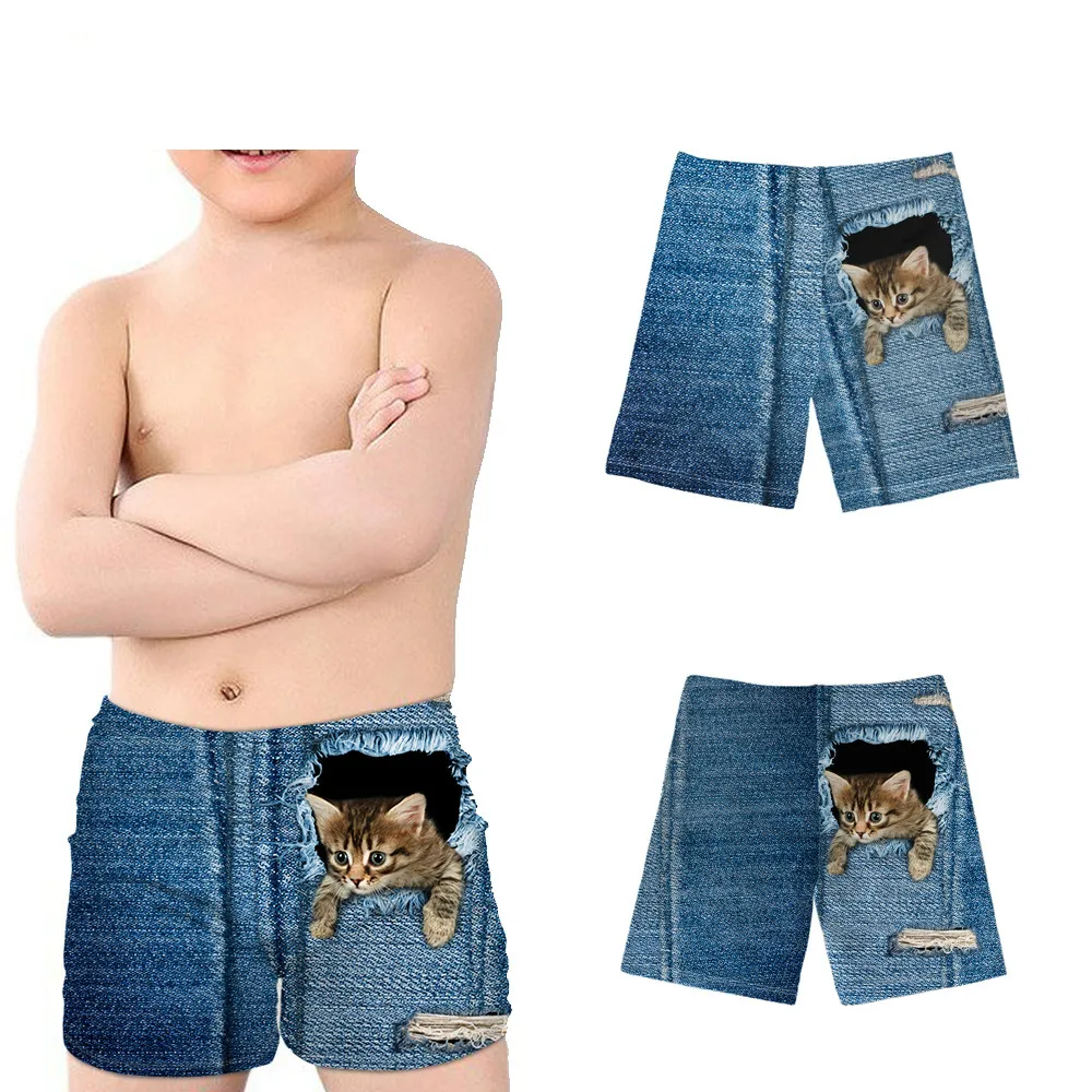 THIKIN Amine Cute Cartoon Pokemon Pikachu Print Kids Boys' Swimming Trunks Summer Beachwear Children Swimsuits Elastic