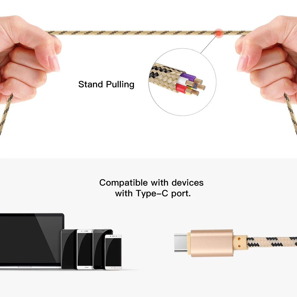 Зарядный кабель USB Type C нейлоновый плетеный для передачи данных и синхронизации