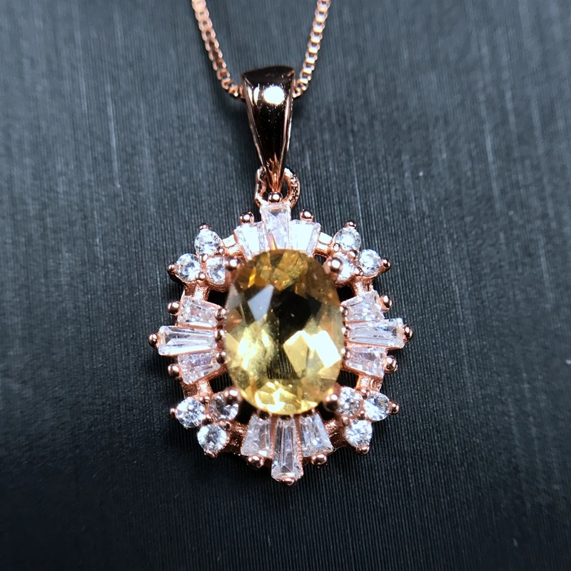

Natural citrine necklace, 925 silver, luxury design, Lucky Fortune Yellow Crystal