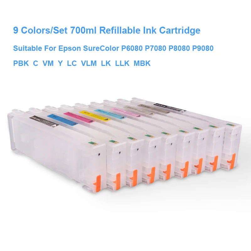 9Colors/Set T8061 T8061-T8069 Empty Refillable Ink Cartridge For Epson SureColor P6080 P7080 P8080 P9080 Printer 700ML/PC