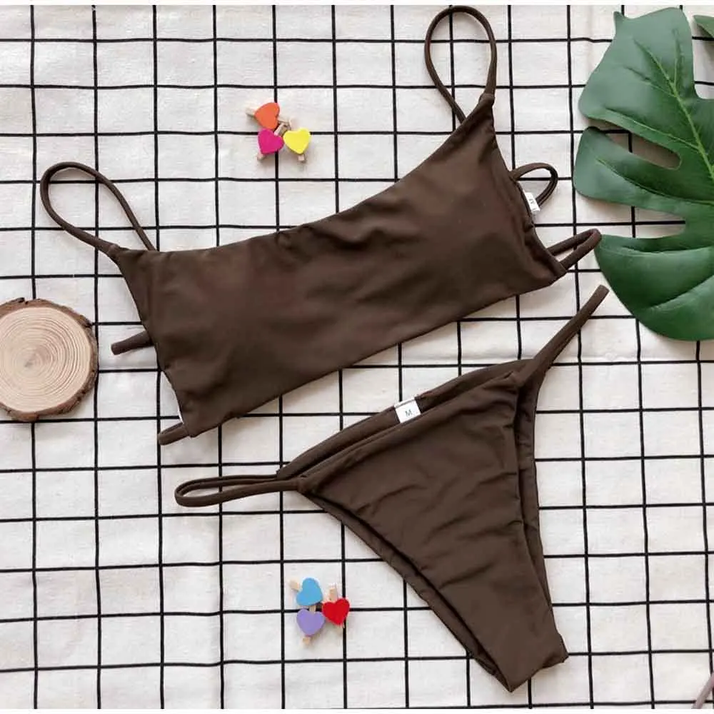 FS сексуальный белый коричневый купальник женский бикини комплект без бретелек