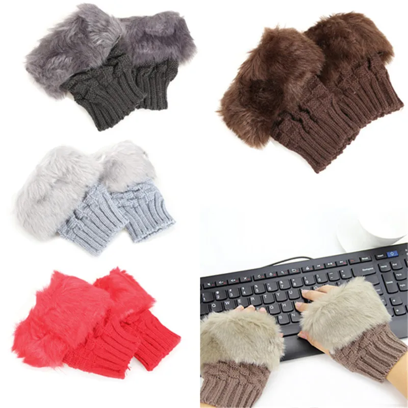 Женские перчатки 2017 модные женские из искусственного кроличьего меха вязаные