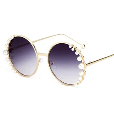 C5 GoldBlack.L Emosnia круглые жемчужные солнцезащитные очки Modis Oculos De Sol feminino Роскошные винтажные женские брендовые дизайнерские солнцезащитные очки градиентные UV400 - Цвет линз: C5 GoldBlack.L