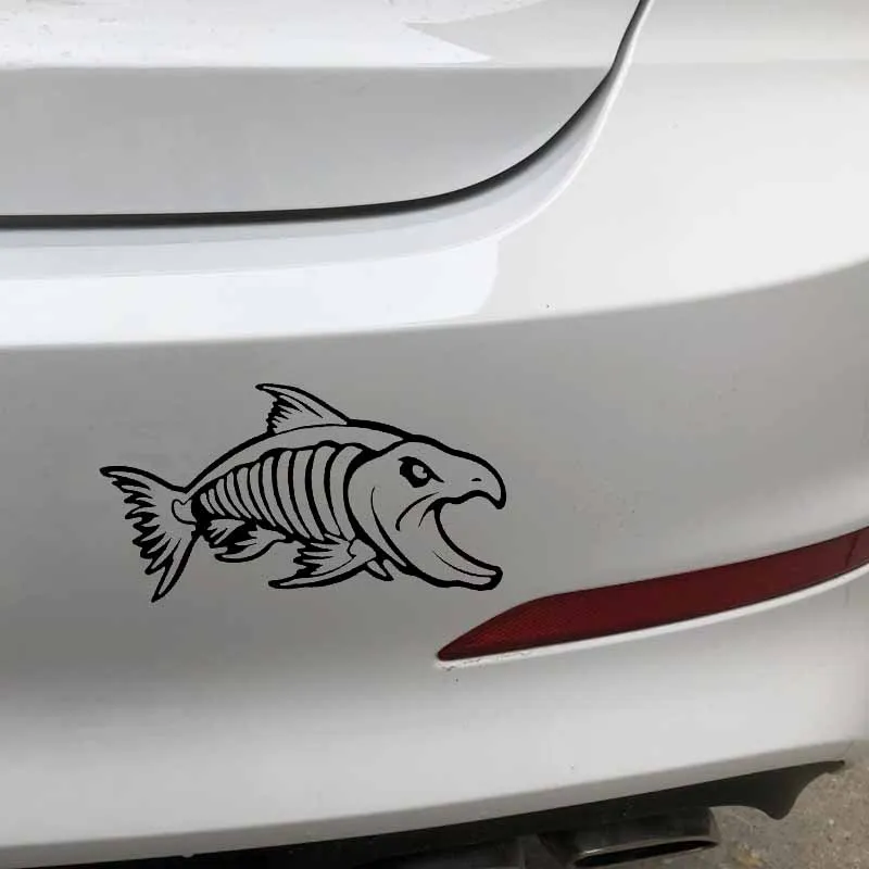 YJZT 16.8CM*9.6CM Car Sticker Aggressive Salmon Fish Skeleton Vinyl Decals Black/Silver C24-0933 | Автомобили и мотоциклы