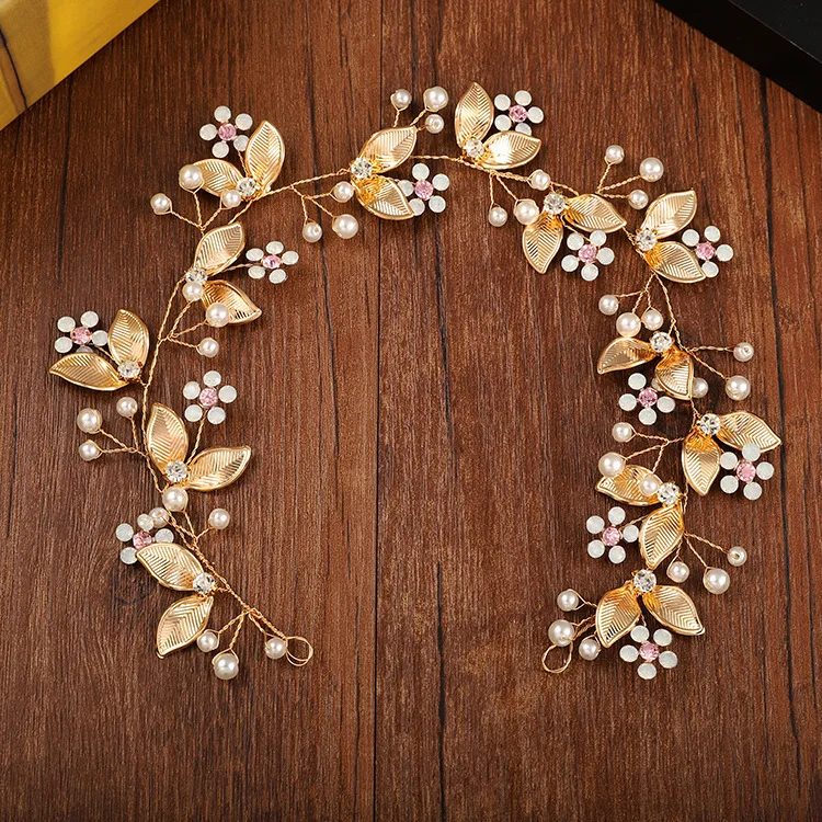 

Vintage Gold Leaf Headband For Women Flower Bridal Hair Vine Accessories Wedding Crown Hair Piece