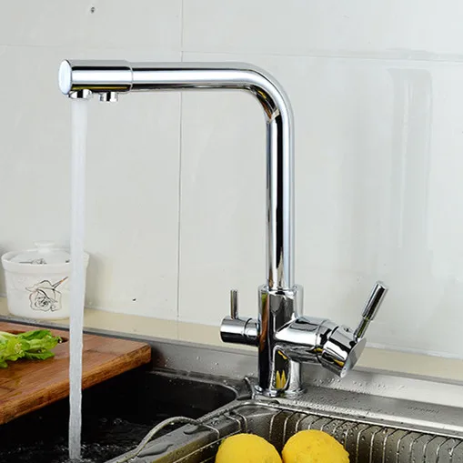 Роскошный Твердый латунный три потока кухонный кран для очистки воды смеситель и